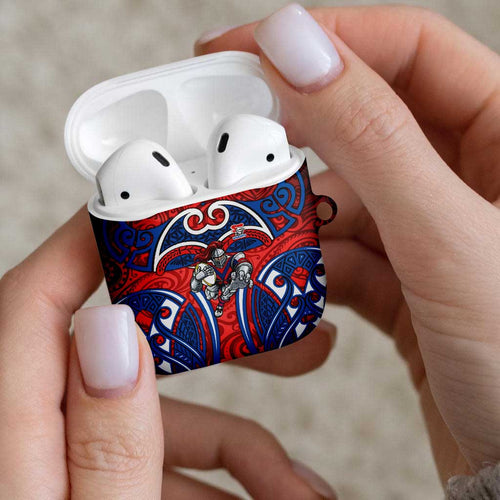 Newcastle Knights Rugby AirPods Case Polynesian Tribal Knight Warrior Red Blue Pattern