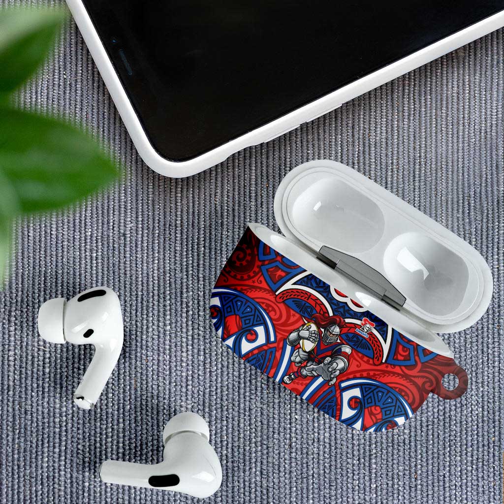 Newcastle Knights Rugby AirPods Case Polynesian Tribal Knight Warrior Red Blue Pattern