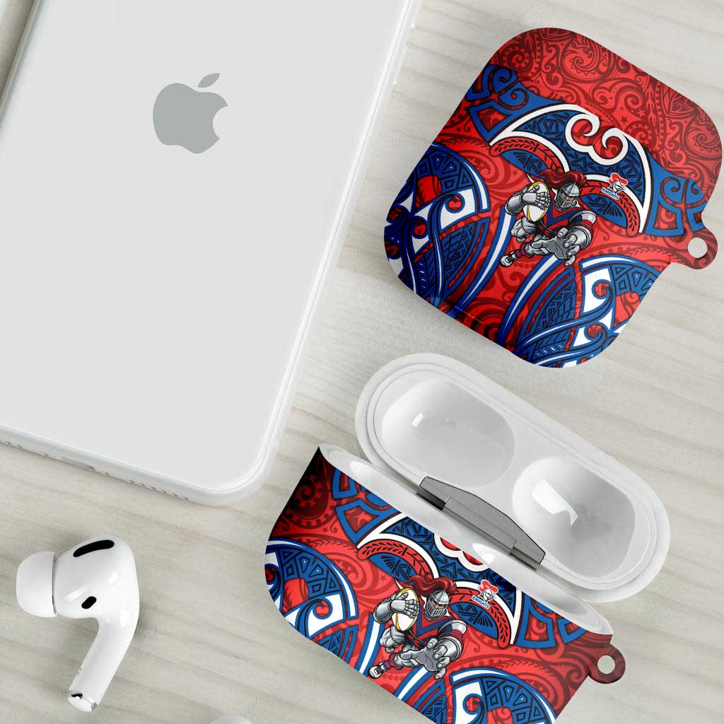 Newcastle Knights Rugby AirPods Case Polynesian Tribal Knight Warrior Red Blue Pattern