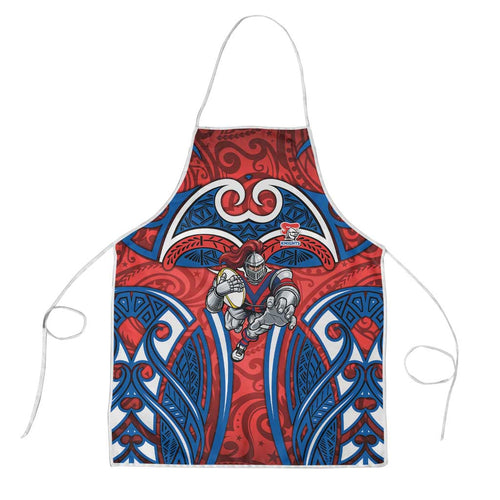 Newcastle Knights Rugby Apron Polynesian Tribal Knight Warrior Red Blue Pattern