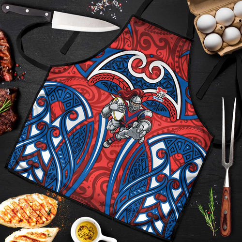 Newcastle Knights Rugby Apron Polynesian Tribal Knight Warrior Red Blue Pattern