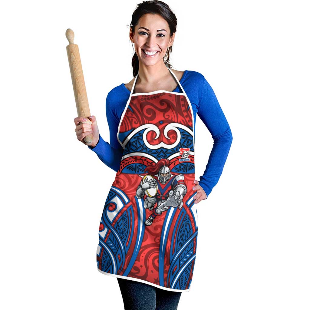 Newcastle Knights Rugby Apron Polynesian Tribal Knight Warrior Red Blue Pattern