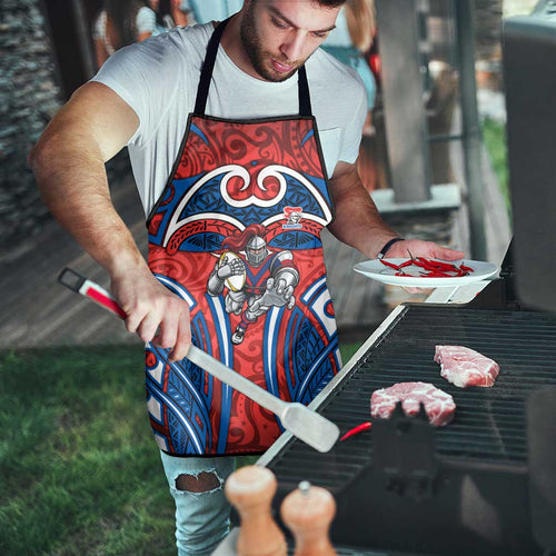 Newcastle Knights Rugby Apron Polynesian Tribal Knight Warrior Red Blue Pattern