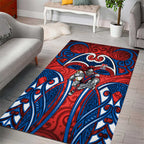 Newcastle Knights Rugby Area Rug Polynesian Tribal Knight Warrior Red Blue Pattern