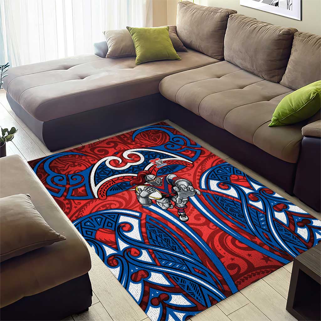 Newcastle Knights Rugby Area Rug Polynesian Tribal Knight Warrior Red Blue Pattern