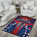 Newcastle Knights Rugby Area Rug Polynesian Tribal Knight Warrior Red Blue Pattern