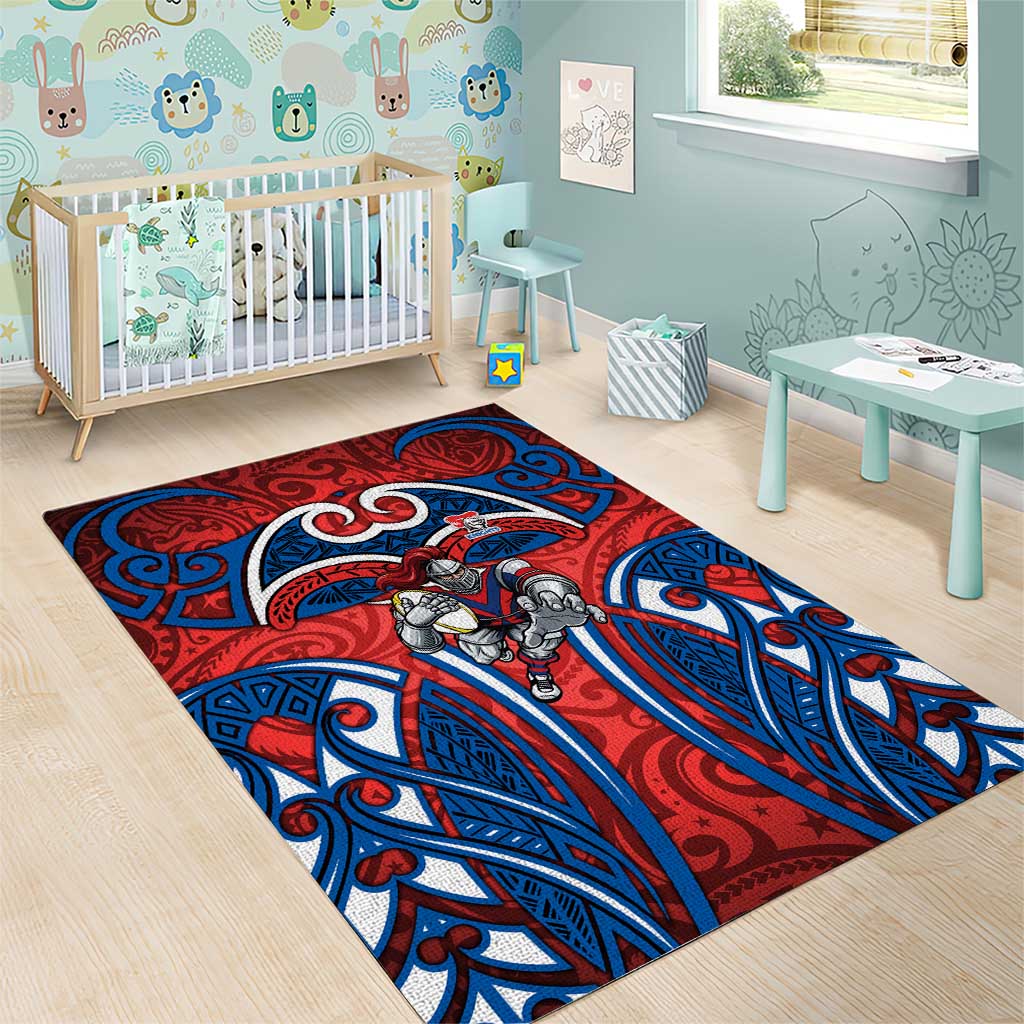 Newcastle Knights Rugby Area Rug Polynesian Tribal Knight Warrior Red Blue Pattern