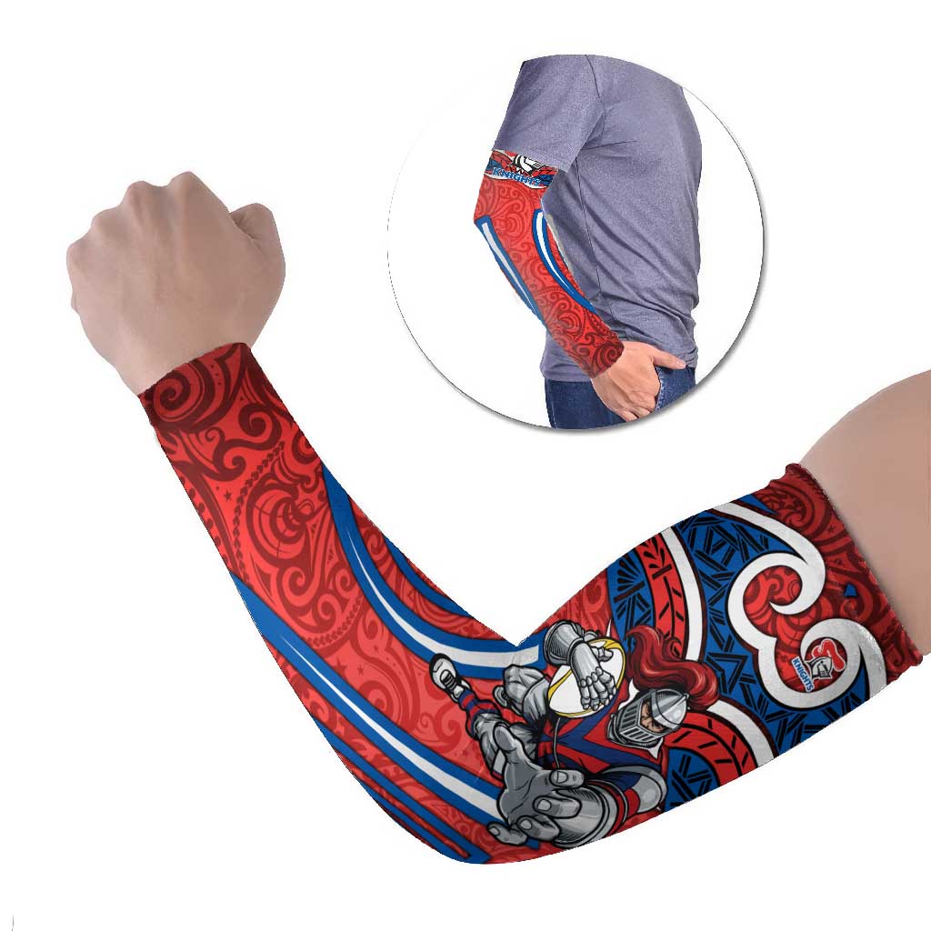 Newcastle Knights Rugby Arm Sleeves Polynesian Tribal Knight Warrior Red Blue Pattern
