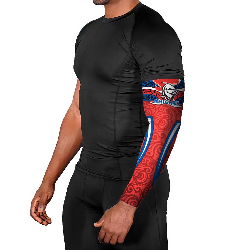 Newcastle Knights Rugby Arm Sleeves Polynesian Tribal Knight Warrior Red Blue Pattern