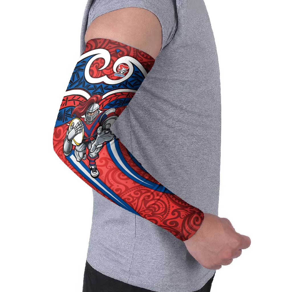 Newcastle Knights Rugby Arm Sleeves Polynesian Tribal Knight Warrior Red Blue Pattern