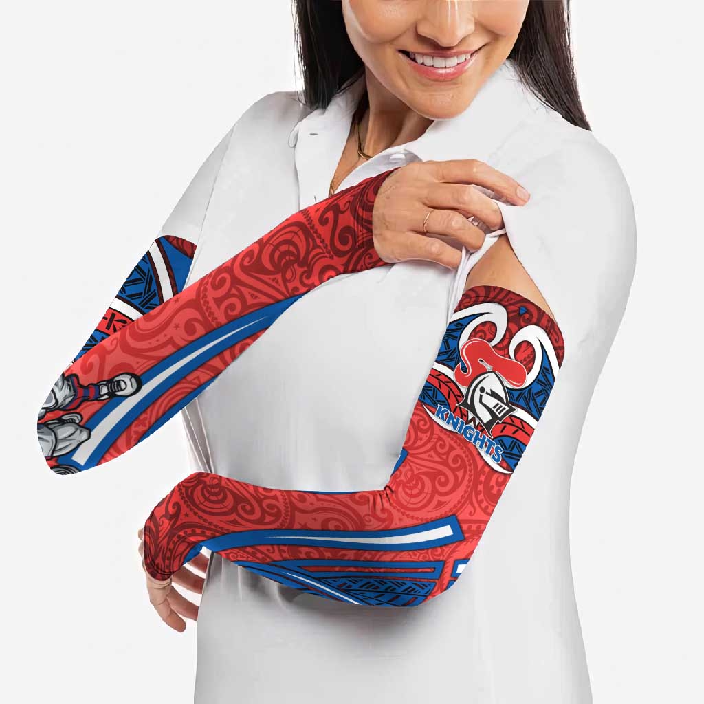 Newcastle Knights Rugby Arm Sleeves Polynesian Tribal Knight Warrior Red Blue Pattern