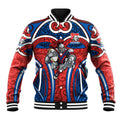 Newcastle Knights Rugby Baseball Jacket Polynesian Tribal Knight Warrior Red Blue Pattern