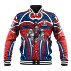 Newcastle Knights Rugby Baseball Jacket Polynesian Tribal Knight Warrior Red Blue Pattern