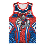 Newcastle Knights Rugby Basketball Jersey Polynesian Tribal Knight Warrior Red Blue Pattern