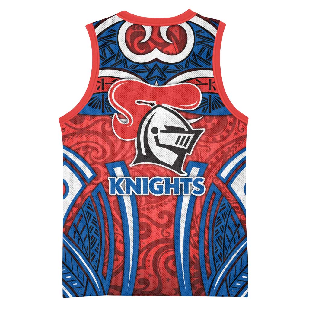 Newcastle Knights Rugby Basketball Jersey Polynesian Tribal Knight Warrior Red Blue Pattern