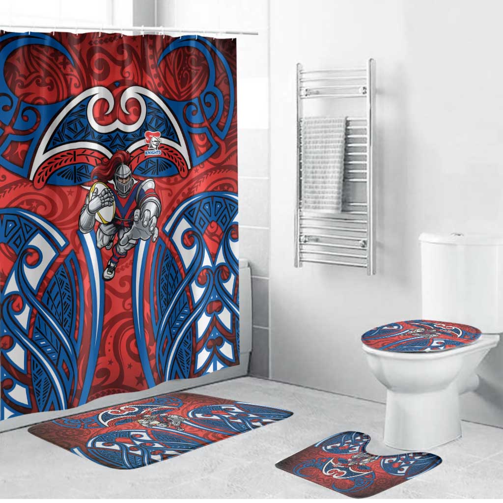 Newcastle Knights Rugby Bathroom Set Polynesian Tribal Knight Warrior Red Blue Pattern
