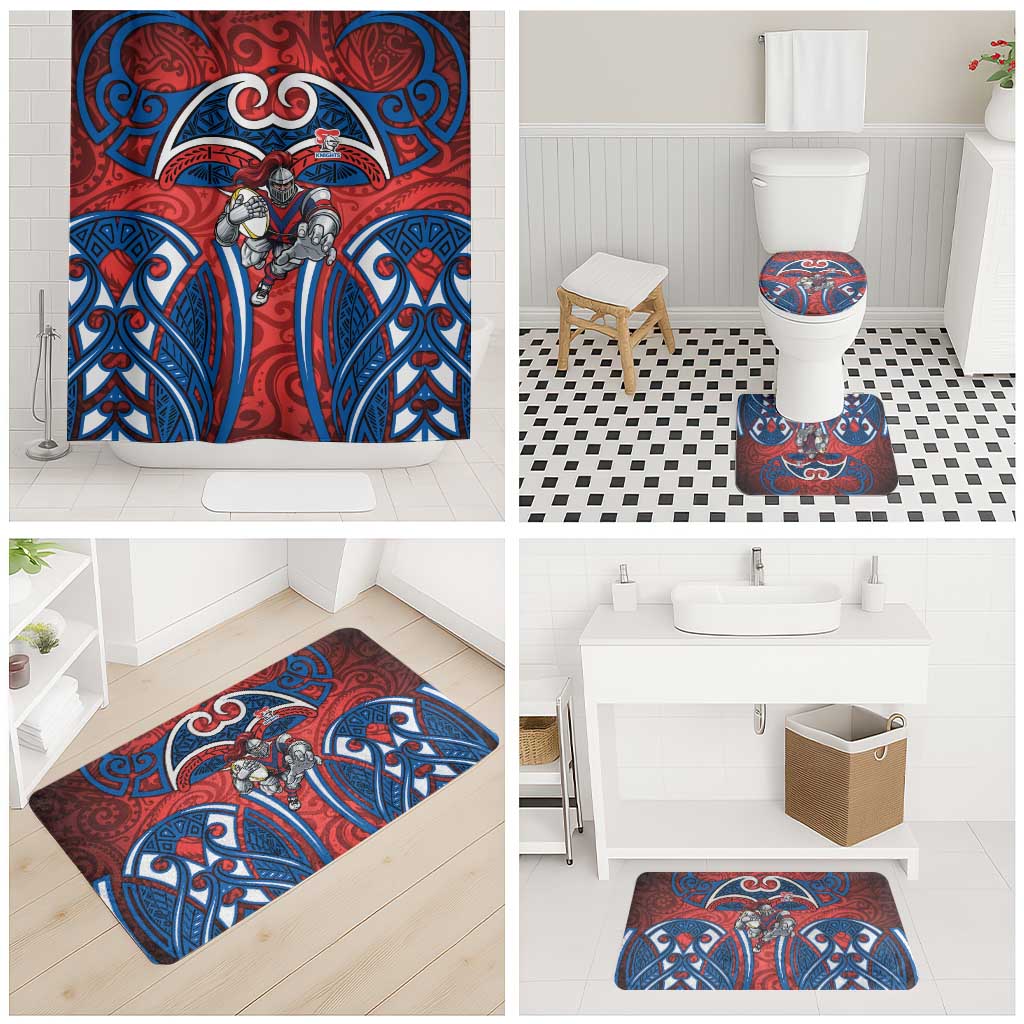 Newcastle Knights Rugby Bathroom Set Polynesian Tribal Knight Warrior Red Blue Pattern