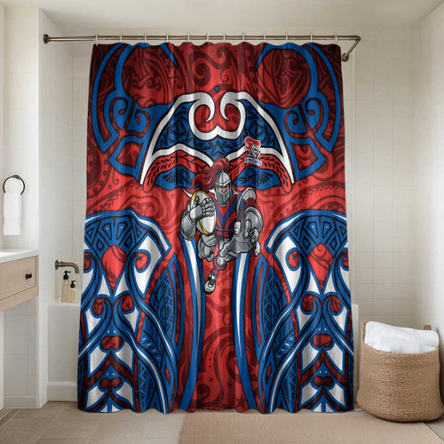 Newcastle Knights Rugby Bathroom Set Polynesian Tribal Knight Warrior Red Blue Pattern