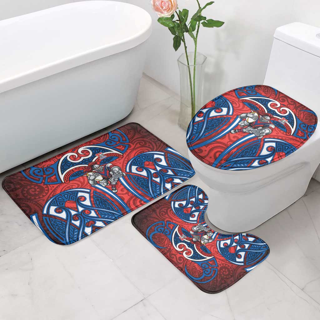 Newcastle Knights Rugby Bathroom Set Polynesian Tribal Knight Warrior Red Blue Pattern