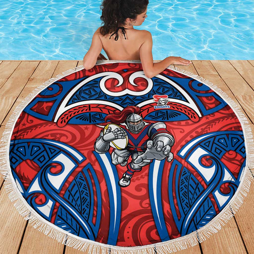 Newcastle Knights Rugby Beach Blanket Polynesian Tribal Knight Warrior Red Blue Pattern