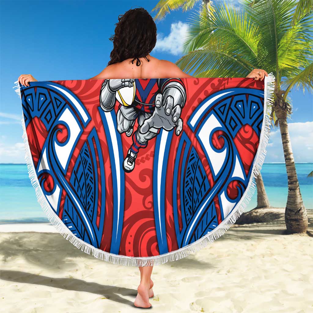 Newcastle Knights Rugby Beach Blanket Polynesian Tribal Knight Warrior Red Blue Pattern