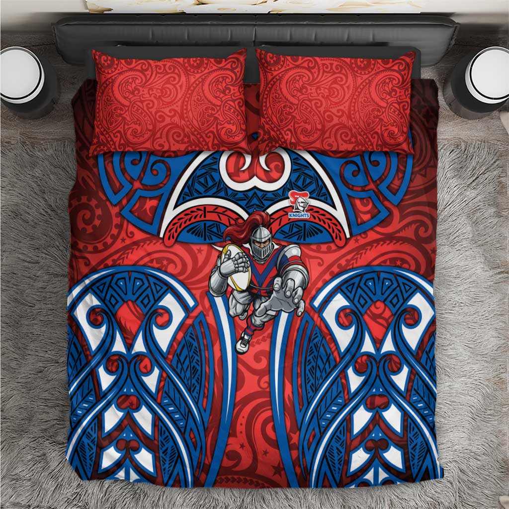 Newcastle Knights Rugby Bedding Set Polynesian Tribal Knight Warrior Red Blue Pattern