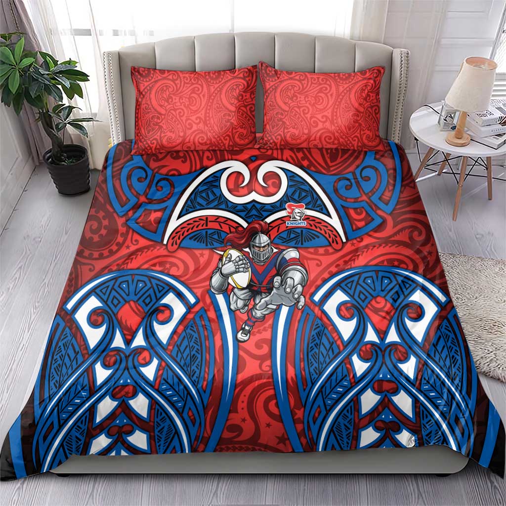 Newcastle Knights Rugby Bedding Set Polynesian Tribal Knight Warrior Red Blue Pattern