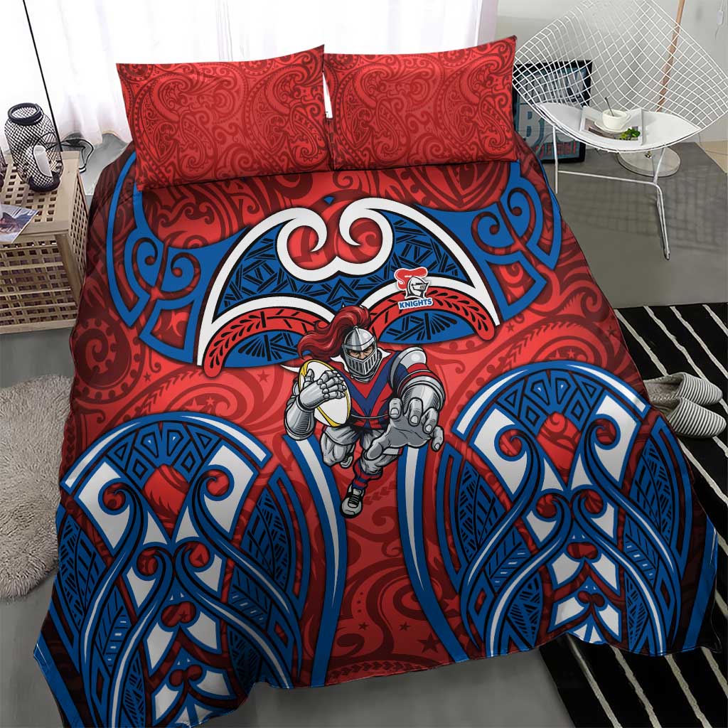 Newcastle Knights Rugby Bedding Set Polynesian Tribal Knight Warrior Red Blue Pattern