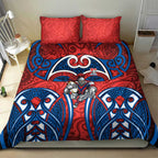 Newcastle Knights Rugby Bedding Set Polynesian Tribal Knight Warrior Red Blue Pattern