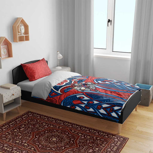 Newcastle Knights Rugby Bedding Set Polynesian Tribal Knight Warrior Red Blue Pattern