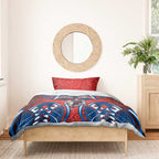 Newcastle Knights Rugby Bedding Set Polynesian Tribal Knight Warrior Red Blue Pattern