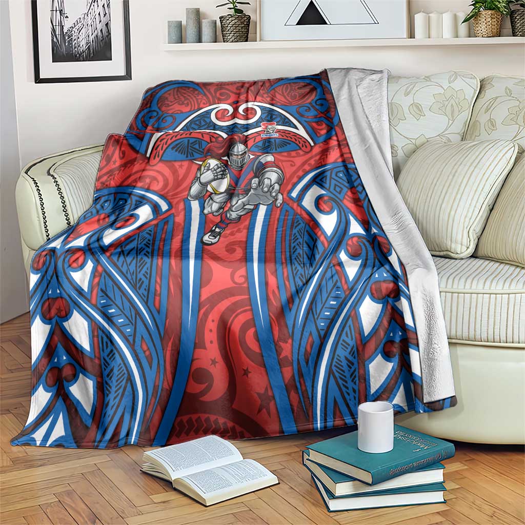 Newcastle Knights Rugby Blanket Polynesian Tribal Knight Warrior Red Blue Pattern