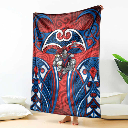 Newcastle Knights Rugby Blanket Polynesian Tribal Knight Warrior Red Blue Pattern