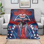 Newcastle Knights Rugby Blanket Polynesian Tribal Knight Warrior Red Blue Pattern