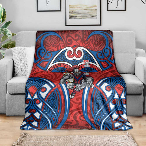 Newcastle Knights Rugby Blanket Polynesian Tribal Knight Warrior Red Blue Pattern