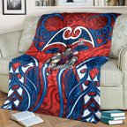 Newcastle Knights Rugby Blanket Polynesian Tribal Knight Warrior Red Blue Pattern
