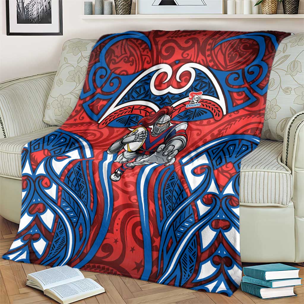 Newcastle Knights Rugby Blanket Polynesian Tribal Knight Warrior Red Blue Pattern