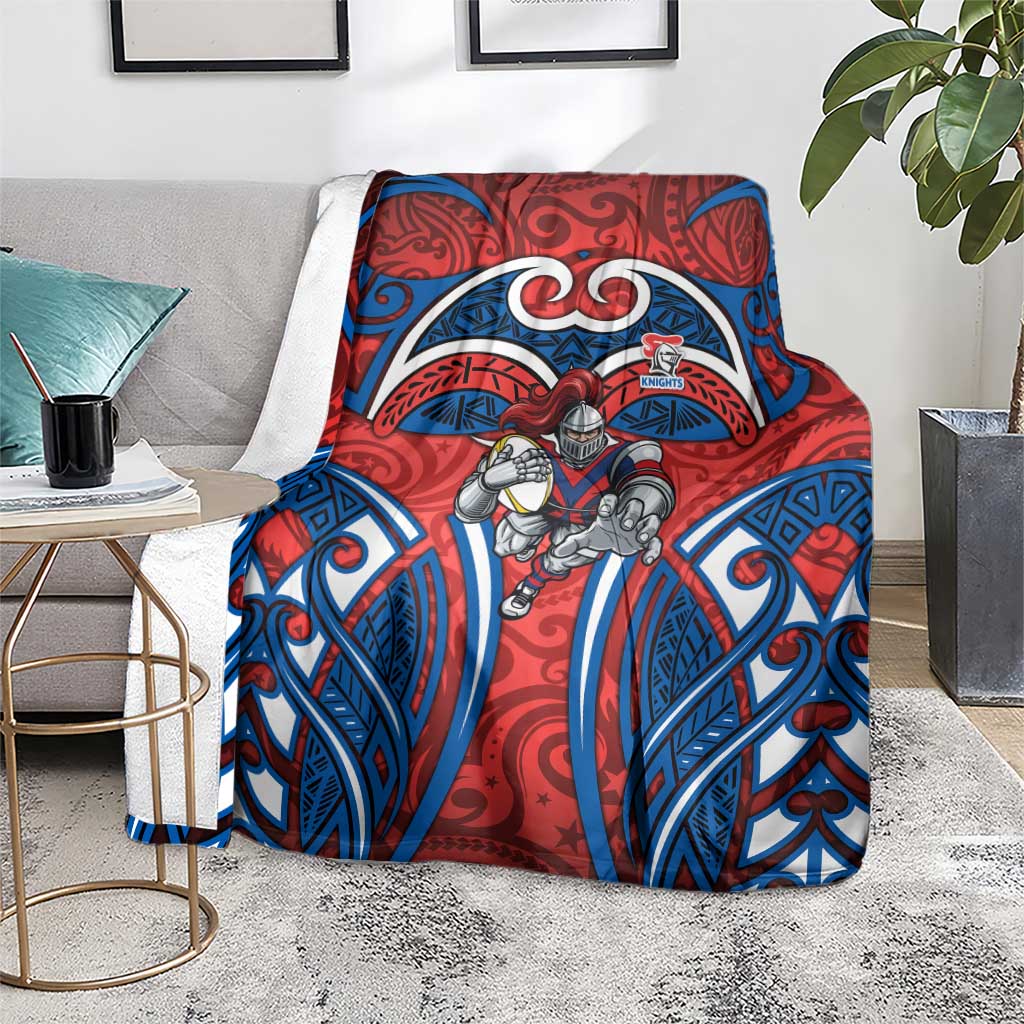 Newcastle Knights Rugby Blanket Polynesian Tribal Knight Warrior Red Blue Pattern