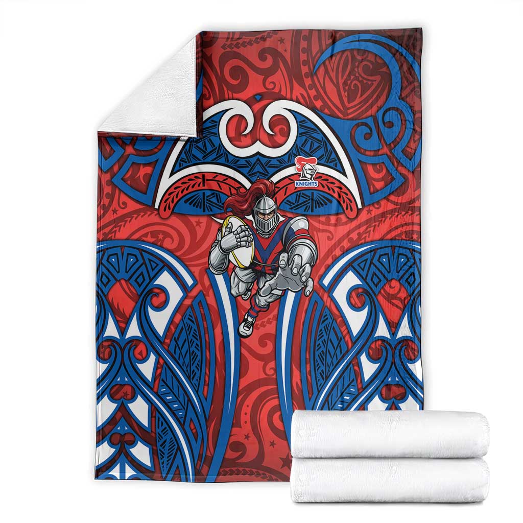 Newcastle Knights Rugby Blanket Polynesian Tribal Knight Warrior Red Blue Pattern
