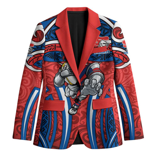 Newcastle Knights Rugby Blazer Polynesian Tribal Knight Warrior Red Blue Pattern