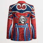 Newcastle Knights Rugby Blazer Polynesian Tribal Knight Warrior Red Blue Pattern