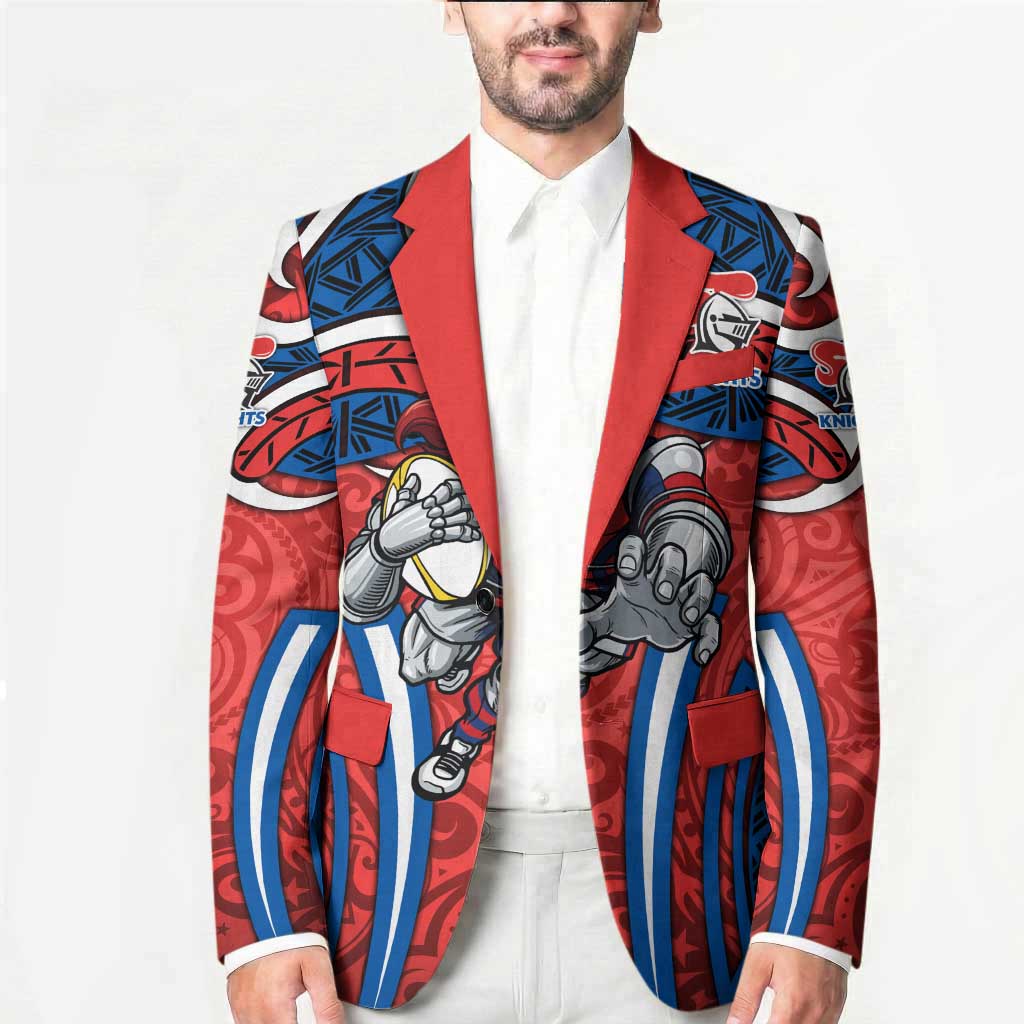 Newcastle Knights Rugby Blazer Polynesian Tribal Knight Warrior Red Blue Pattern
