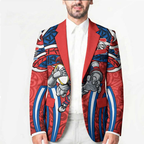 Newcastle Knights Rugby Blazer Polynesian Tribal Knight Warrior Red Blue Pattern