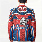 Newcastle Knights Rugby Blazer Polynesian Tribal Knight Warrior Red Blue Pattern