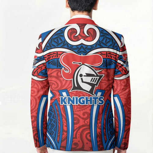 Newcastle Knights Rugby Blazer Polynesian Tribal Knight Warrior Red Blue Pattern
