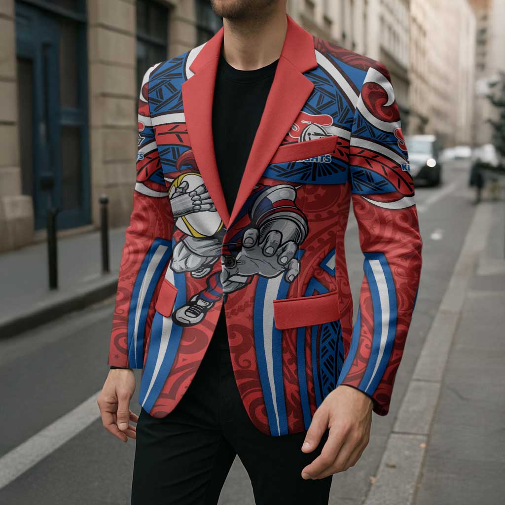 Newcastle Knights Rugby Blazer Polynesian Tribal Knight Warrior Red Blue Pattern