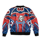 Newcastle Knights Rugby Bomber Jacket Polynesian Tribal Knight Warrior Red Blue Pattern