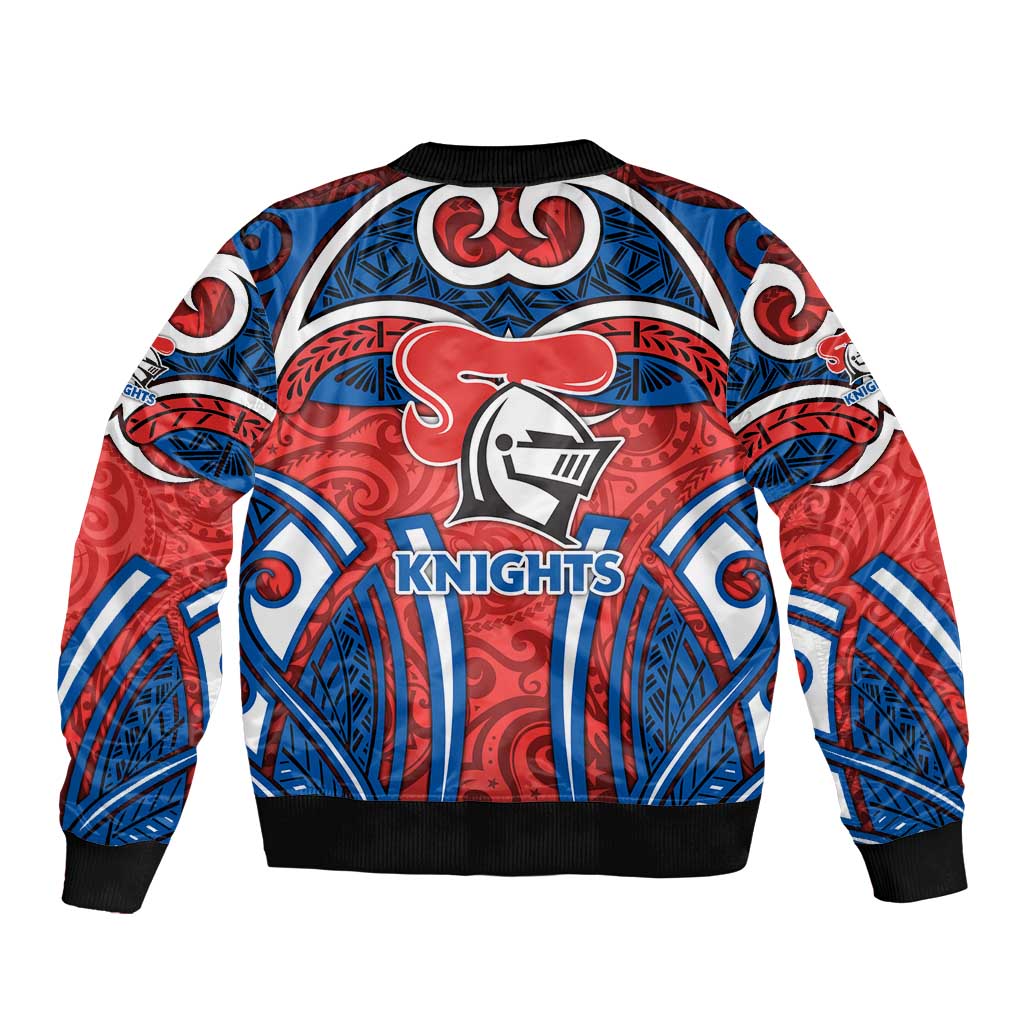 Newcastle Knights Rugby Bomber Jacket Polynesian Tribal Knight Warrior Red Blue Pattern