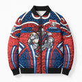 Newcastle Knights Rugby Bomber Puffer Jacket Polynesian Tribal Knight Warrior Red Blue Pattern