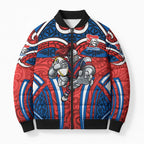 Newcastle Knights Rugby Bomber Puffer Jacket Polynesian Tribal Knight Warrior Red Blue Pattern